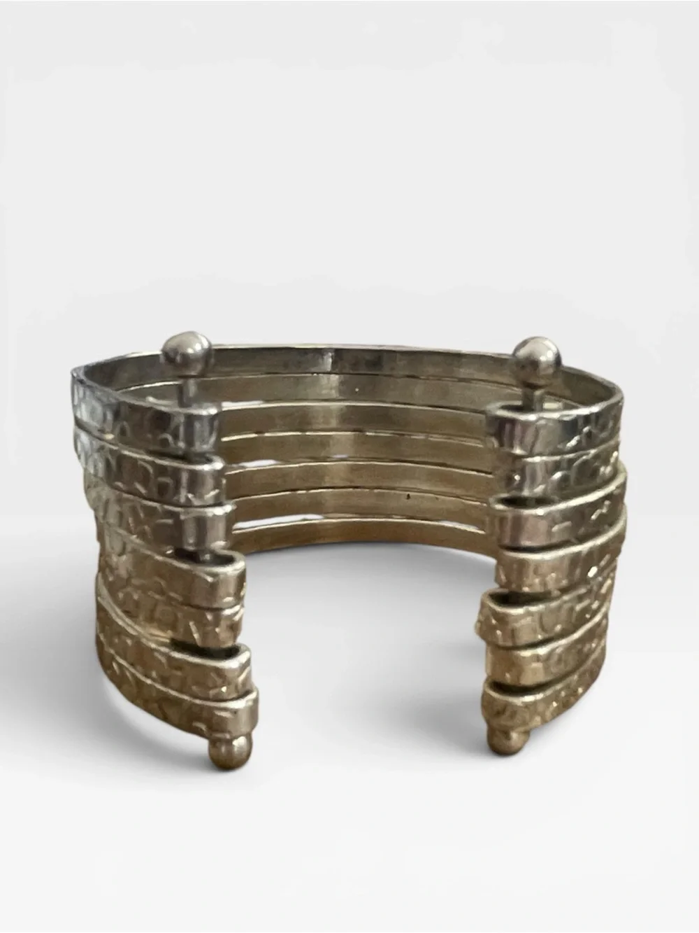 Hammered Silver Tone Wide Cuff Bracelet Boho Statement Adjustable Multi Band